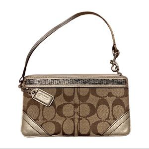 Coach Light Brown Wristlet with Beaded Accent